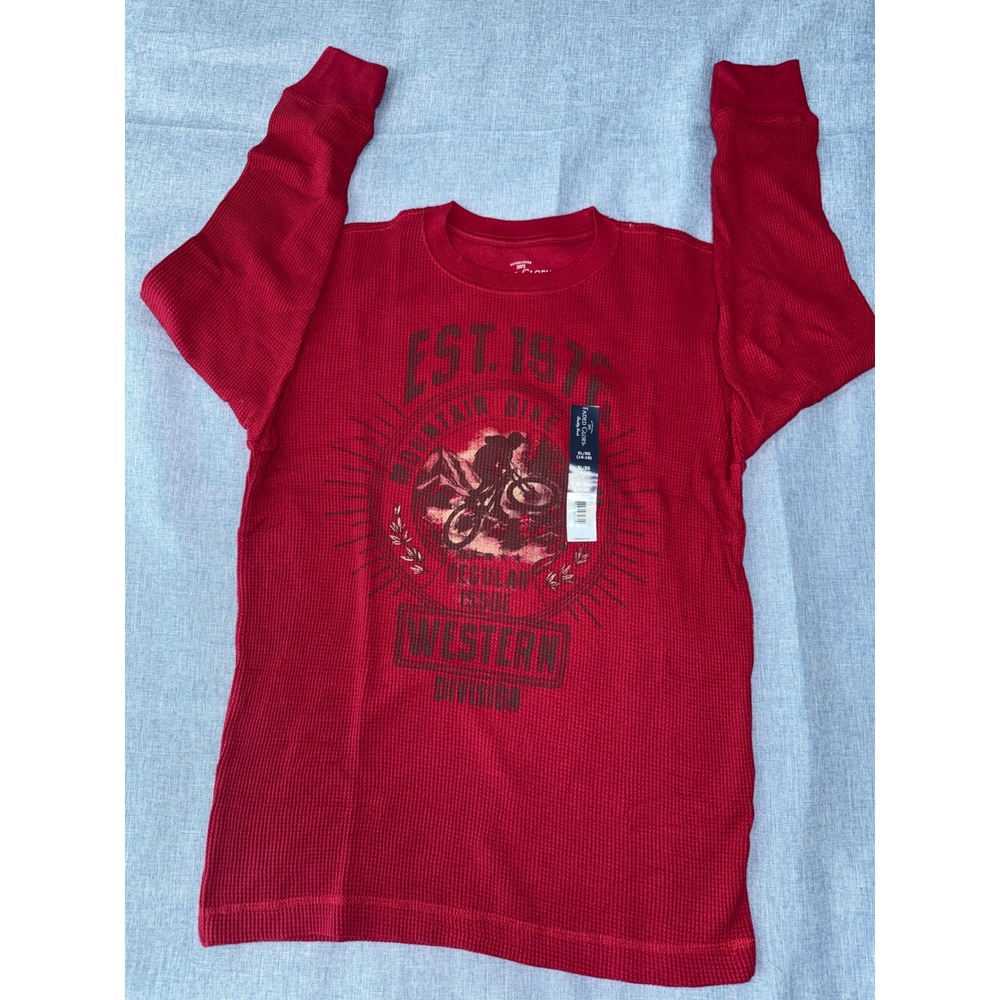 Faded Glory Thermal Shirt Boys XL 14-16 Red Mountain Bike Graphic Waffle Knit